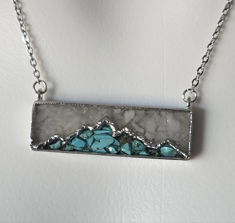 Silver and Turquoise Mountain Scene Necklace